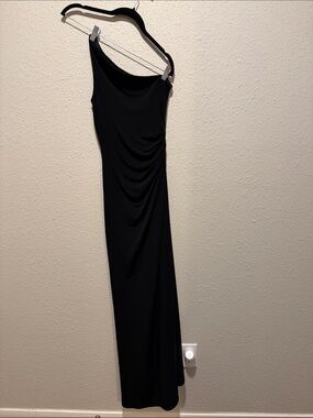 Laundry By Shelli Segal Black One-Shoulder Draped Maxi Dress